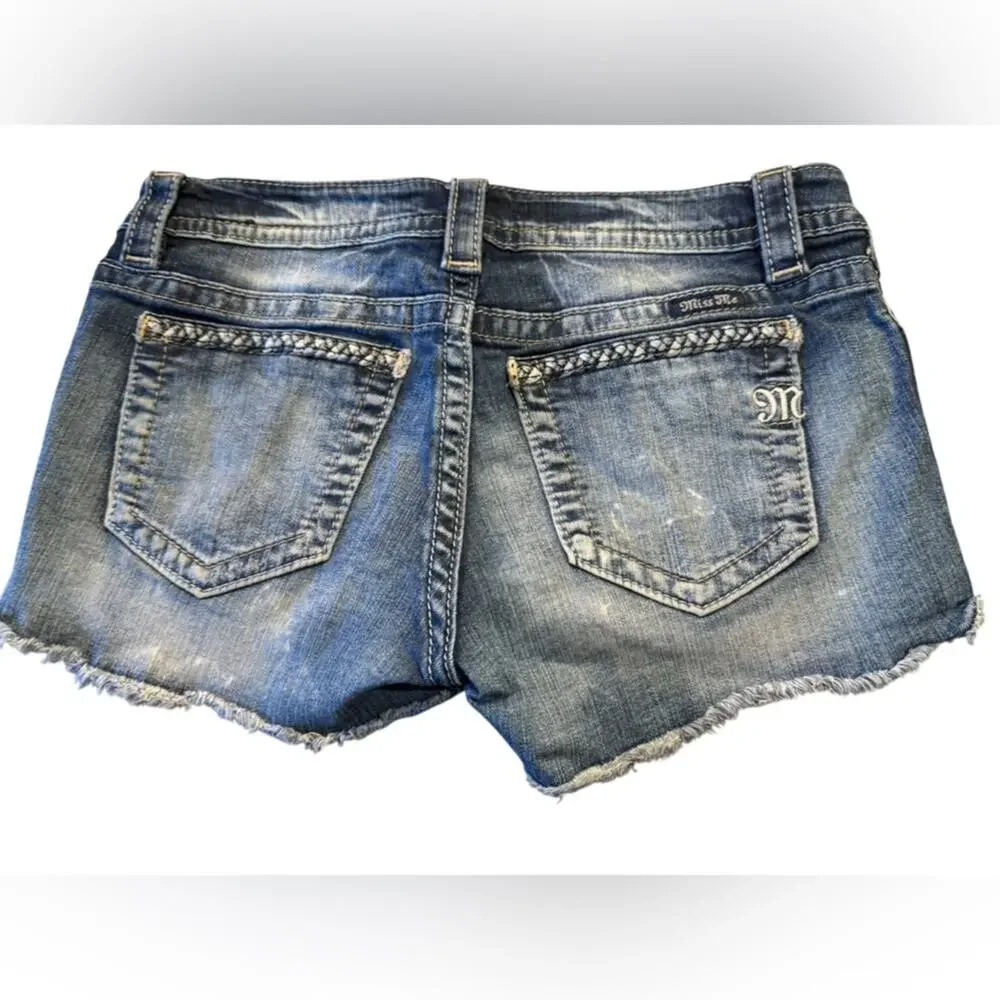 Miss Me Womens Size 28 Signature  Blue Denim Cut Off Shorts